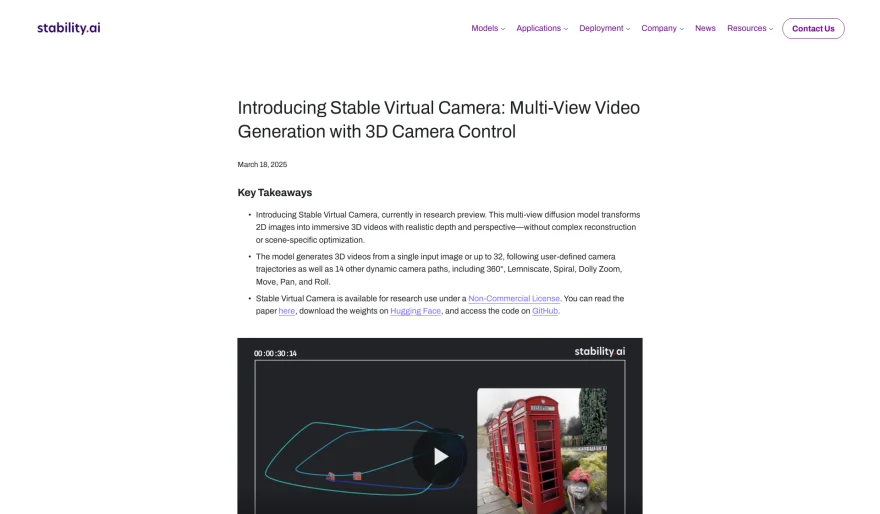 Stability AI Unveils Stable Virtual Camera: Transforming 2D Images into Immersive 3D Videos